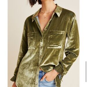 Anthropologie Pilcro Velvet Button-Up Shirt